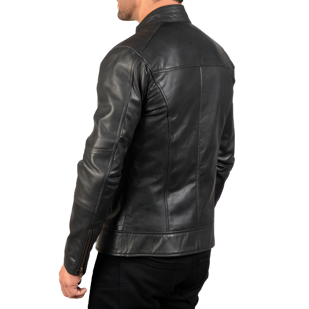 Men's Black Cafe Racer Leather Jacket