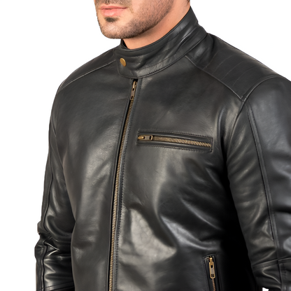 Men's Black Cafe Racer Leather Jacket