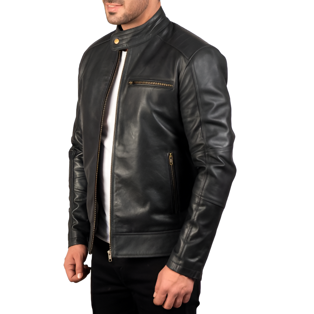 Men's Black Cafe Racer Leather Jacket