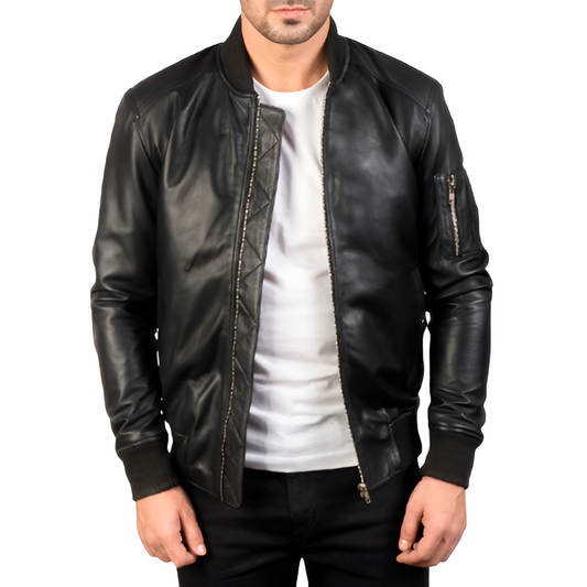 Men's Black Leather Biker Jacket