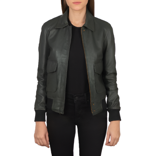 Women's Dark Green Leather Jacket