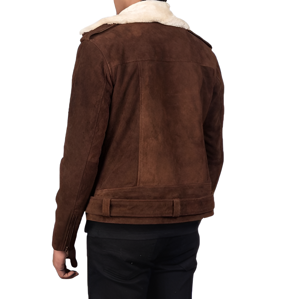 Men's Brown Suede Shearling Collar Jacket