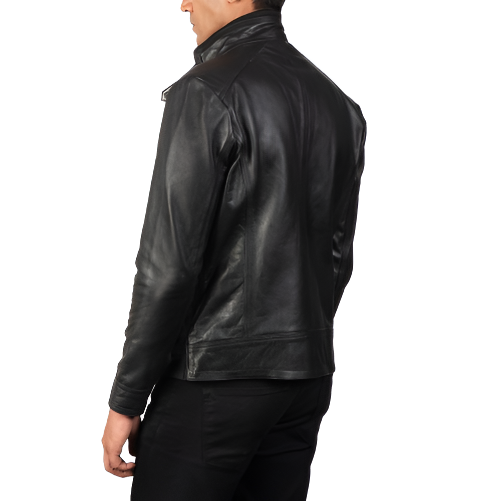 Men's Black Military Style Leather Jacket