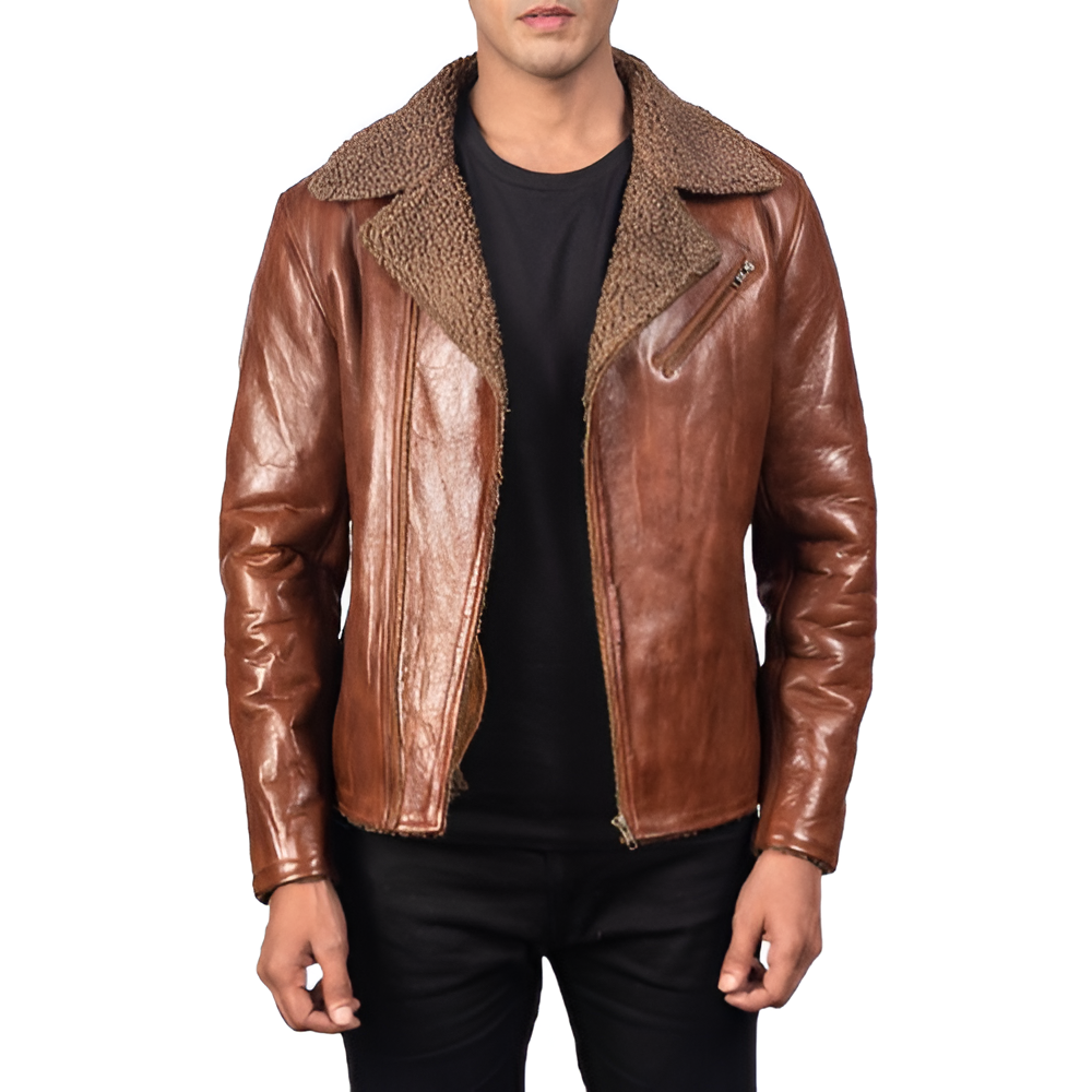 Men's Brown Shearling Leather Jacket