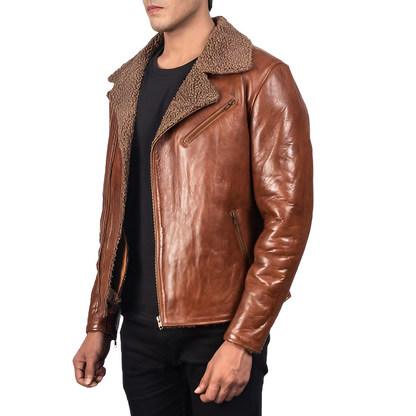 Men's Brown Shearling Leather Jacket