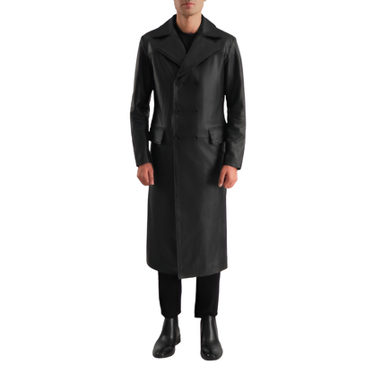 Black Leather Double-Breasted Coat