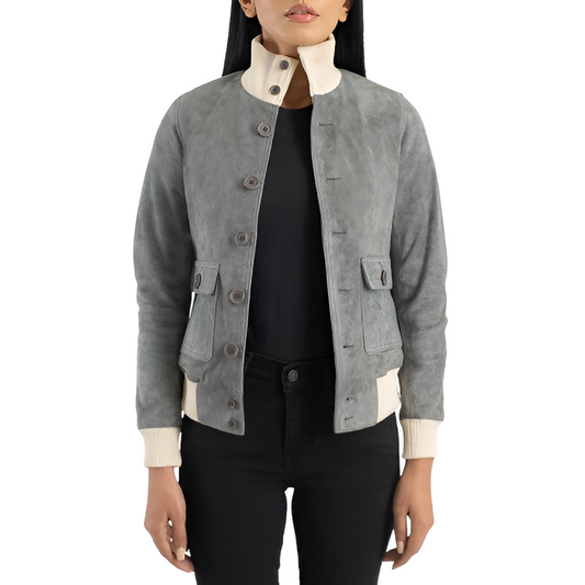 Women's Grey Suede Button-Up Jacket