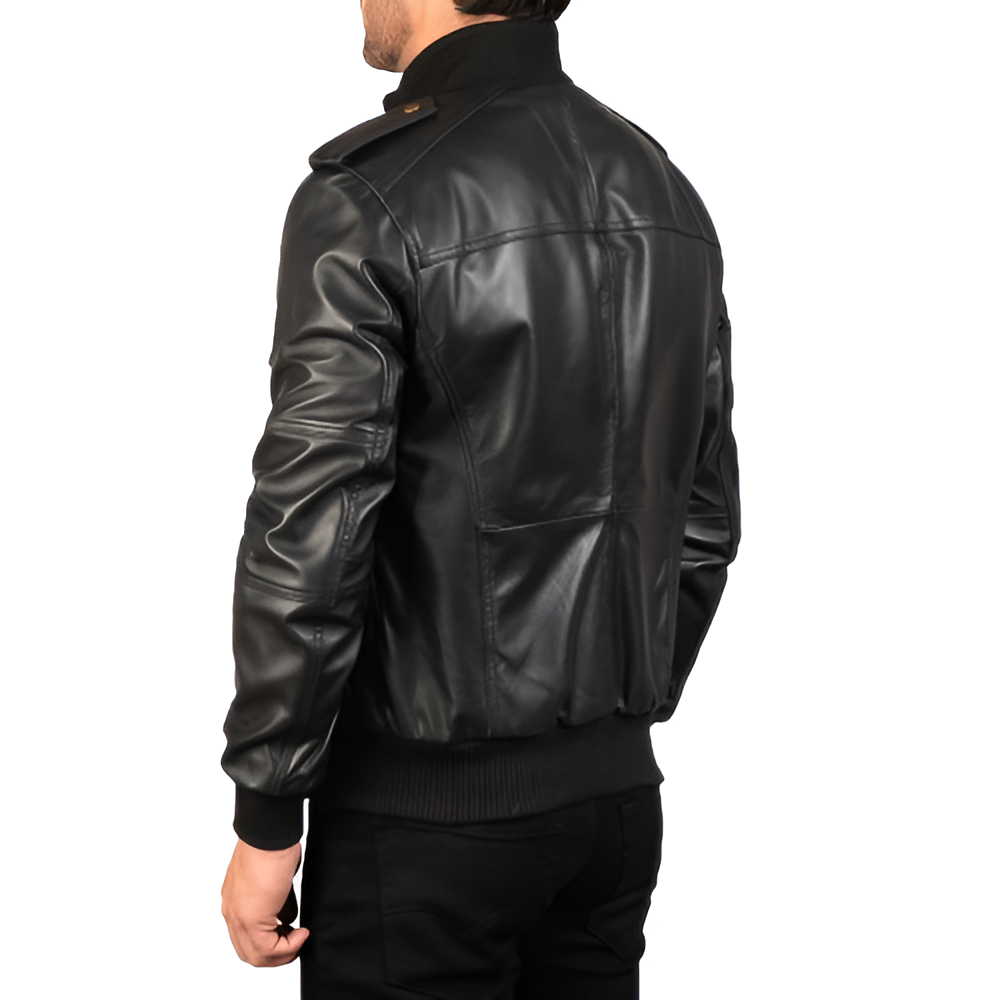 Men's Black Leather Utility Jacket