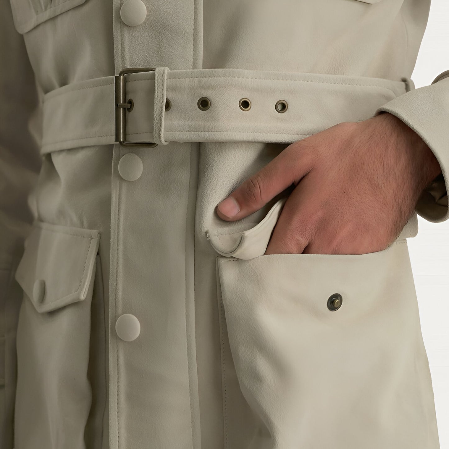 Men's Beige Belted Safari Jacket