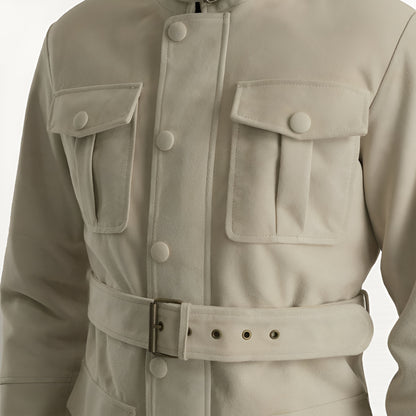 Men's Beige Belted Safari Jacket