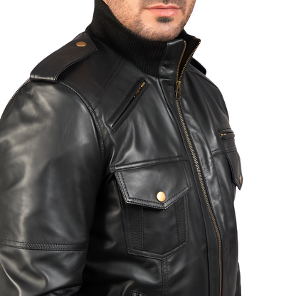 Men's Black Leather Utility Jacket