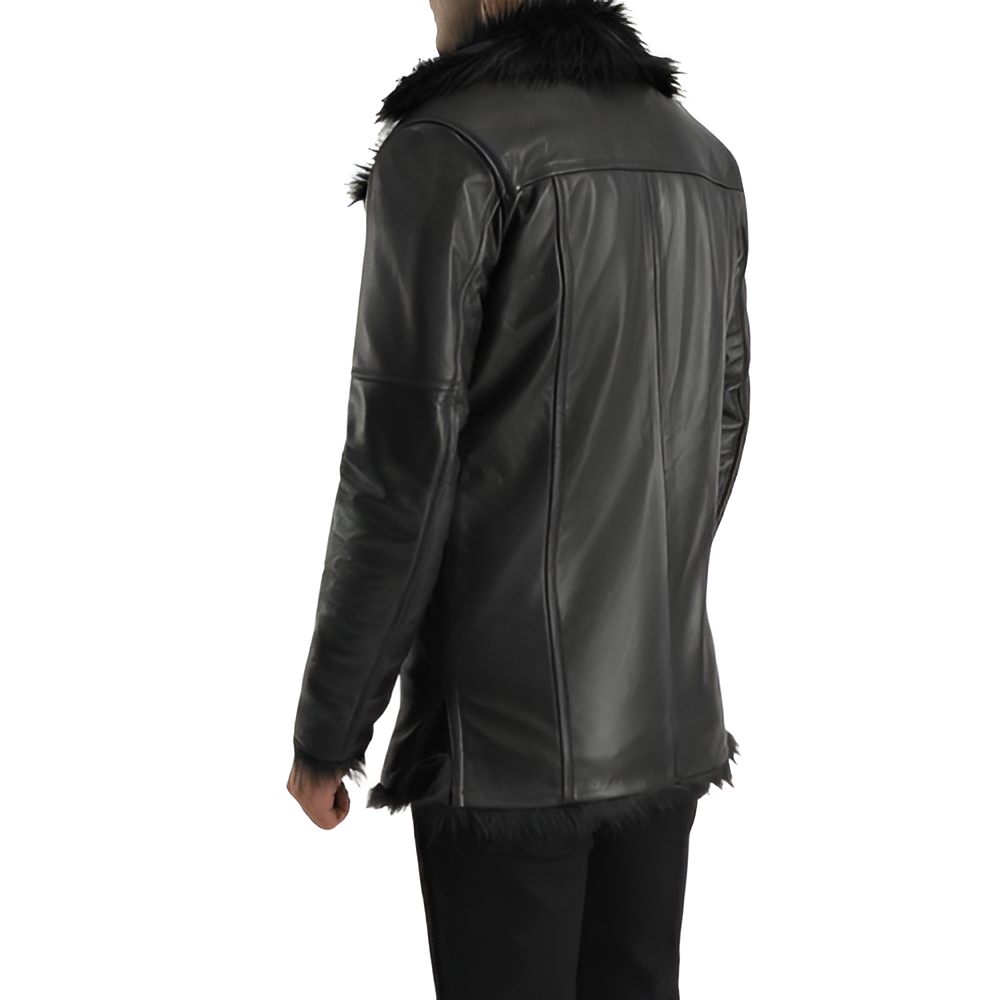 Men's Black Fur Collar Leather Jacket