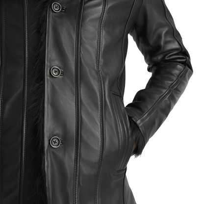 Men's Black Fur Collar Leather Jacket