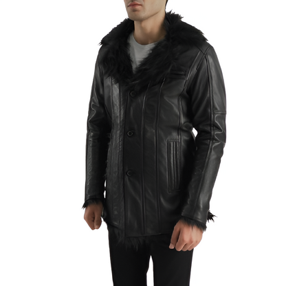 Men's Black Fur Collar Leather Jacket