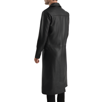 Black Leather Double-Breasted Coat