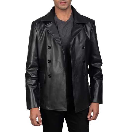 Men's Black Double-Breasted Leather Jacket