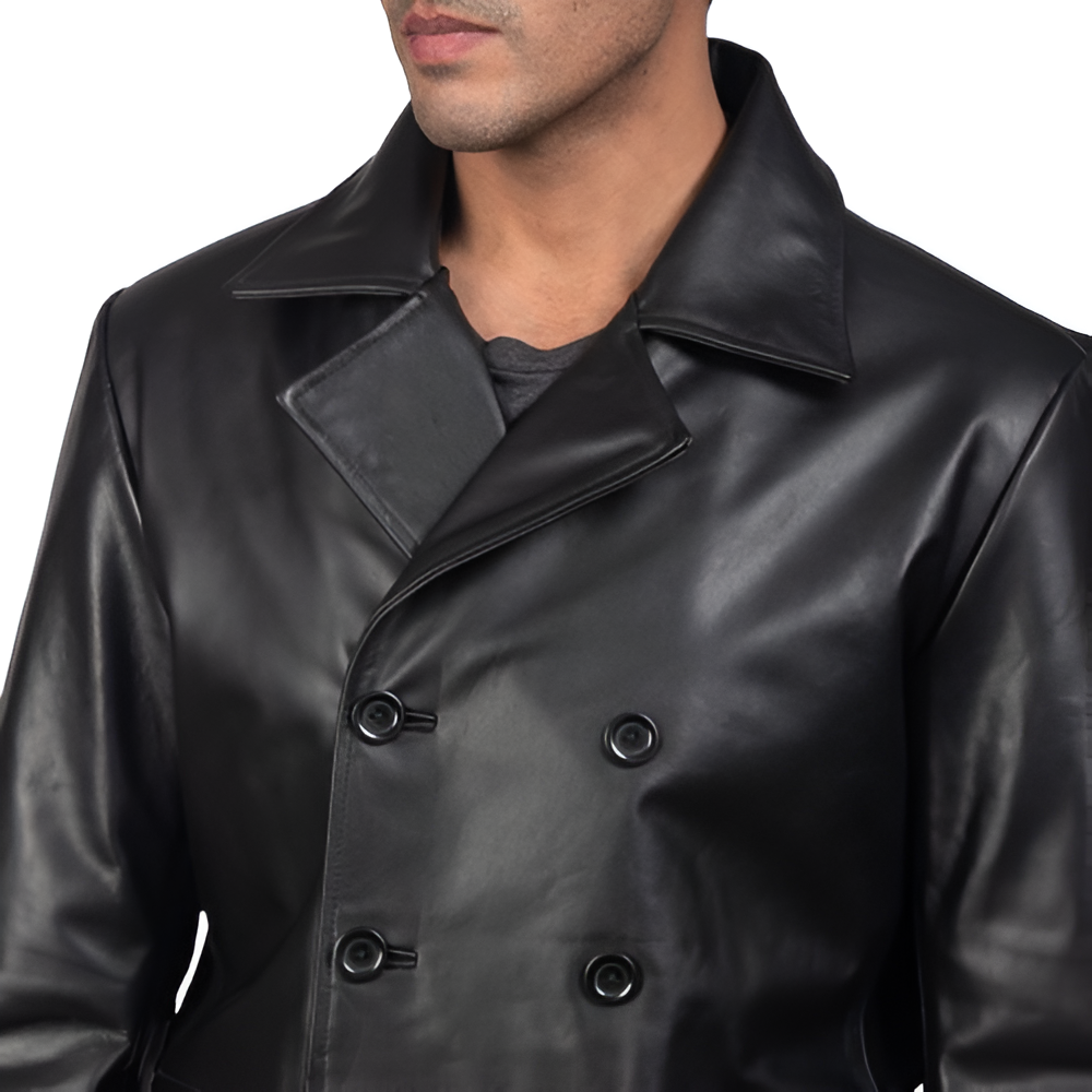 Men's Black Double-Breasted Leather Jacket