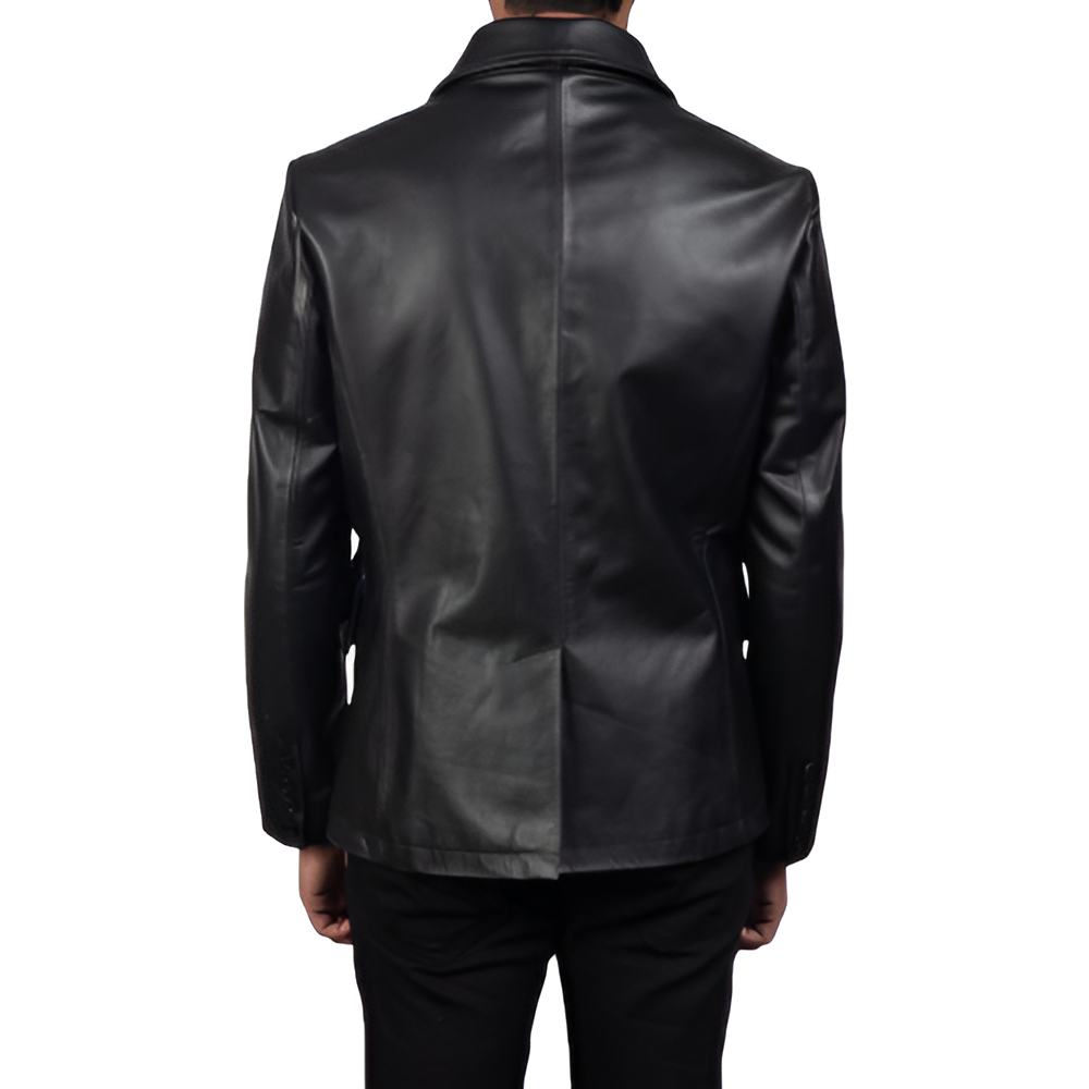 Men's Black Double-Breasted Leather Jacket