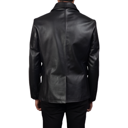 Men's Black Double-Breasted Leather Jacket