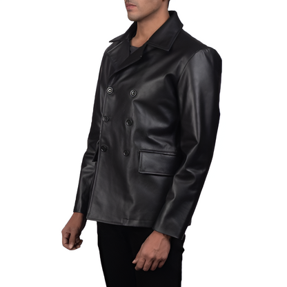 Men's Black Double-Breasted Leather Jacket