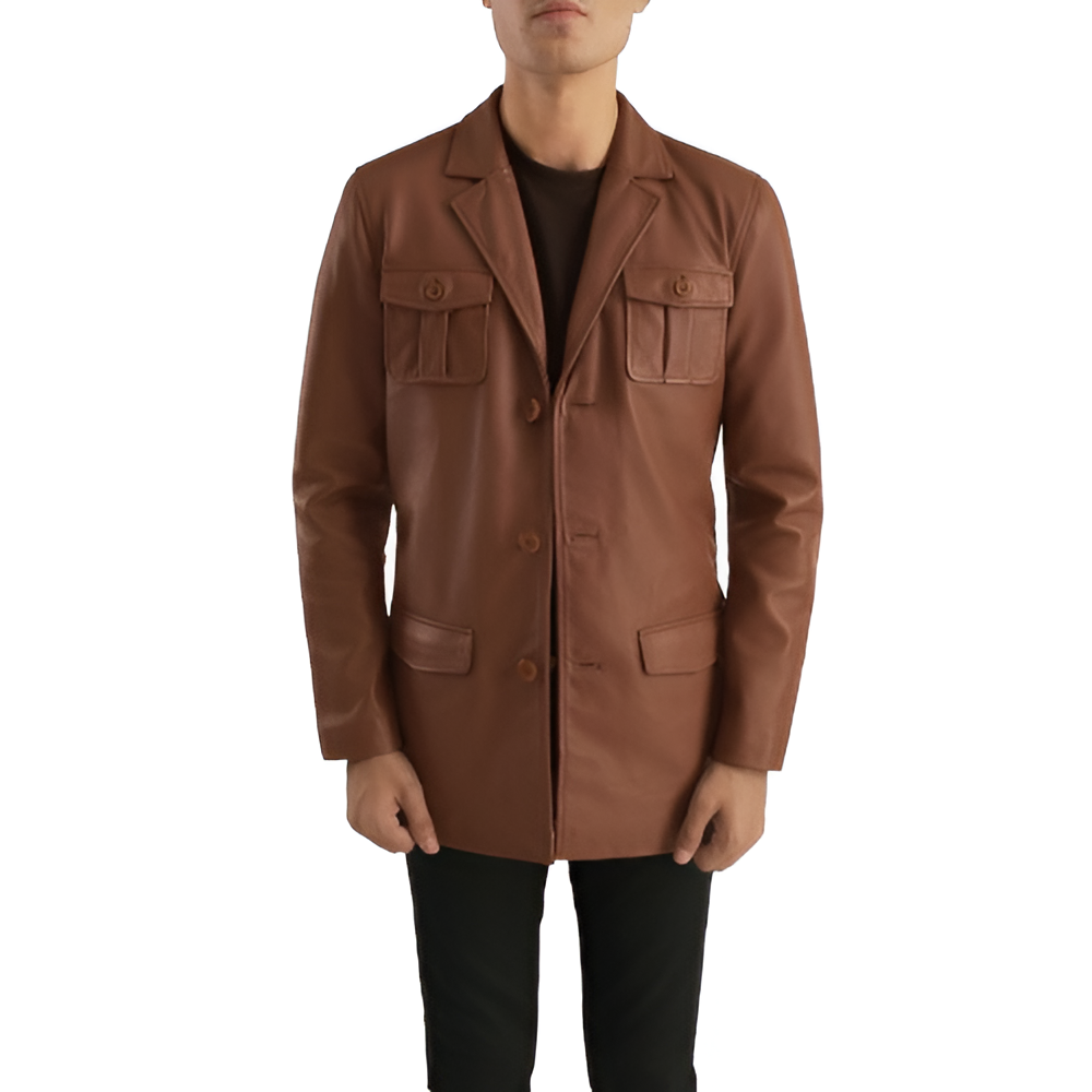 Men's Brown Leather Safari Jacket