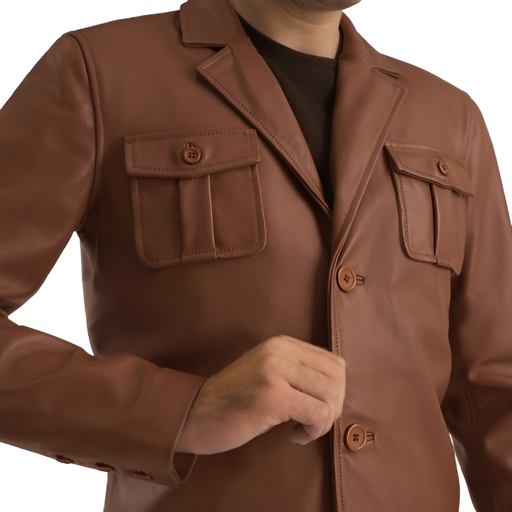 Men's Brown Leather Safari Jacket