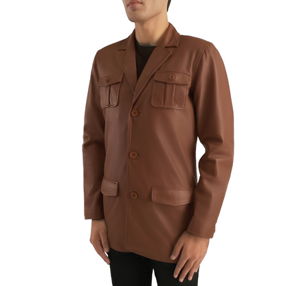 Men's Brown Leather Safari Jacket