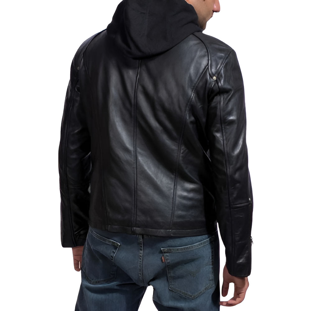 Men's Black Hooded Leather Jacket