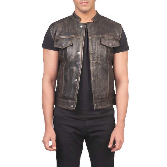 Men's Vintage Black Leather Vest