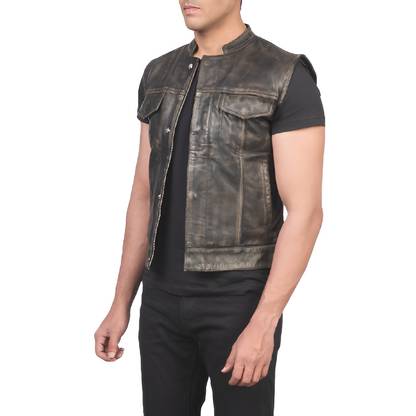 Men's Vintage Black Leather Vest