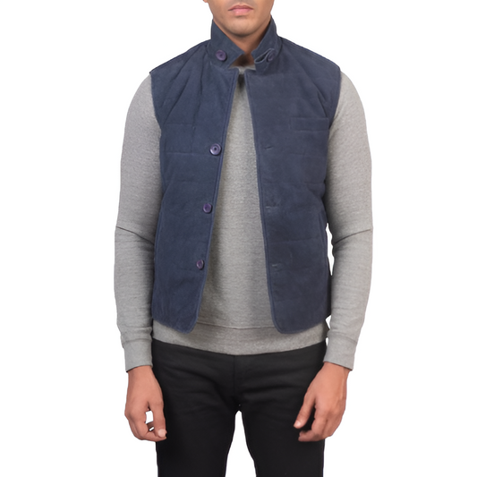 Men's Navy Blue Suede Vest