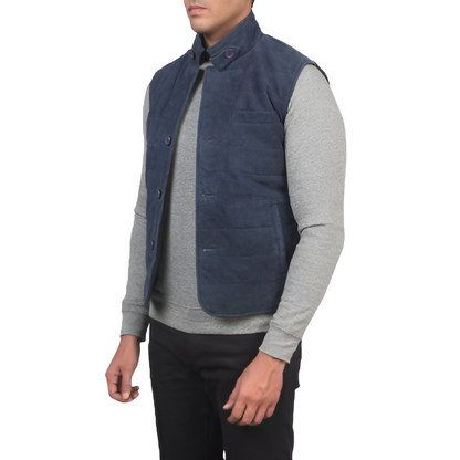 Men's Navy Blue Suede Vest