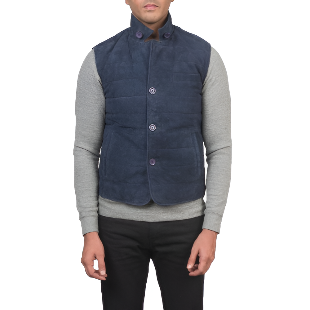 Men's Navy Blue Suede Vest