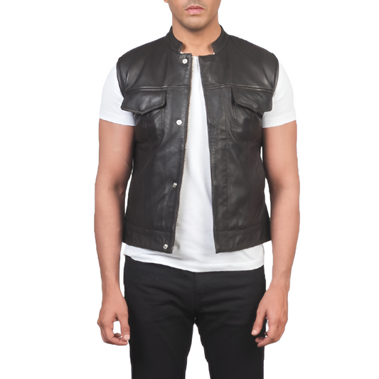 Men's Black Leather Vest