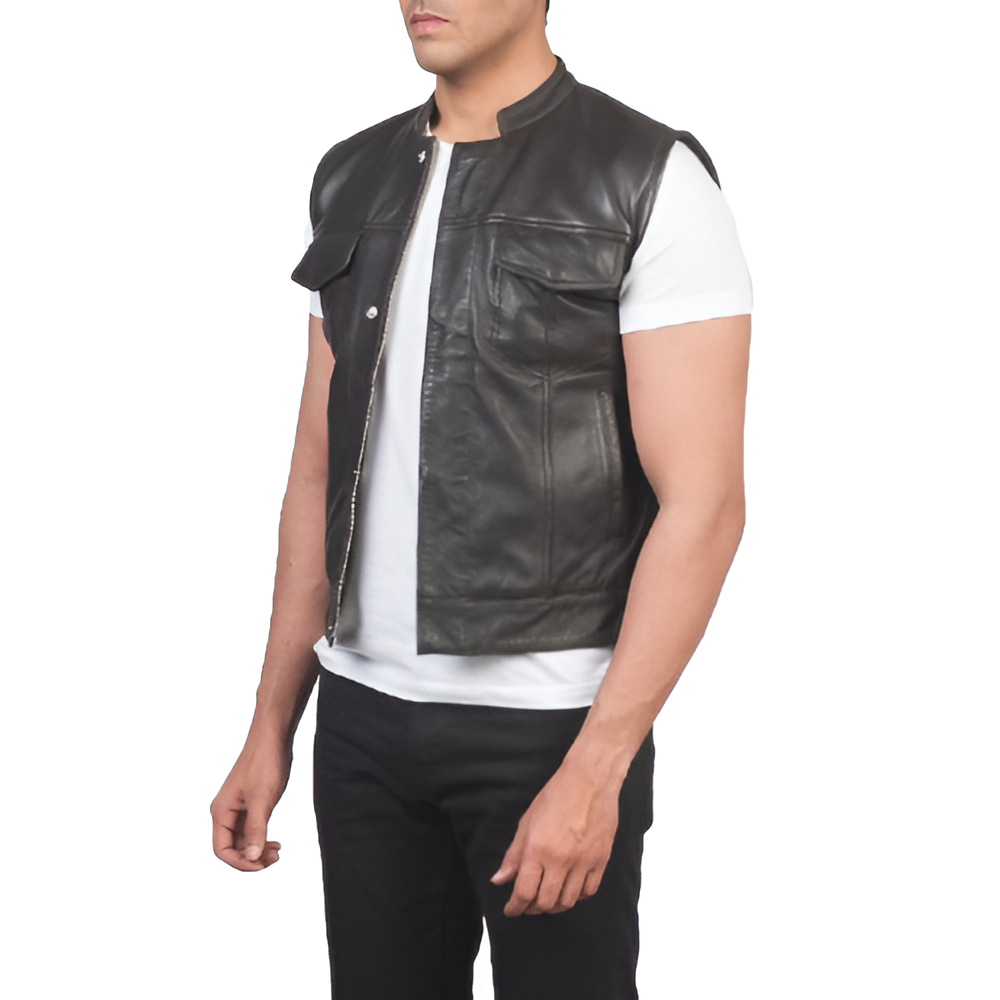 Men's Black Leather Vest