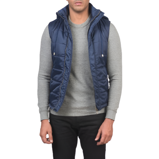 Men's Navy Blue Hooded Puffer Vest