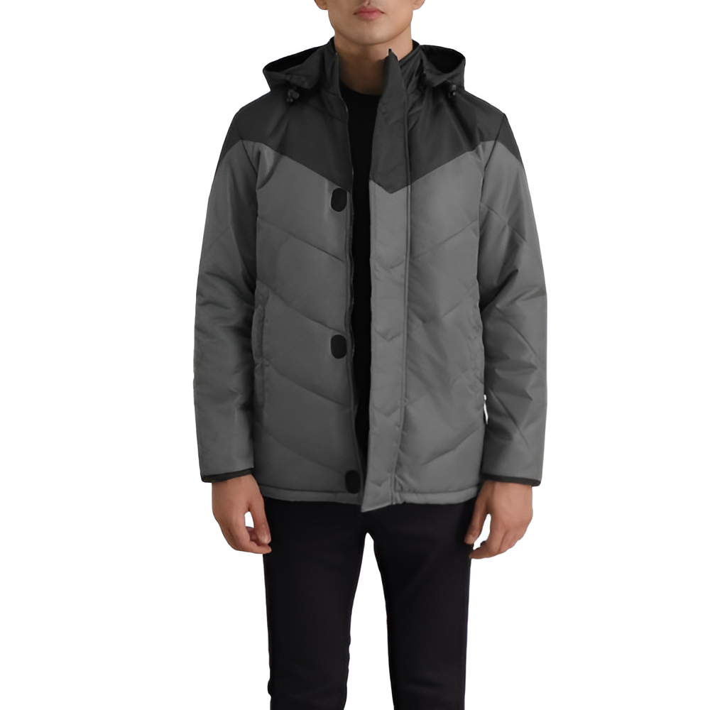 Men's Grey & Black Hooded Puffer Jacket