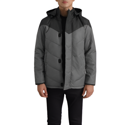 Men's Grey & Black Hooded Puffer Jacket