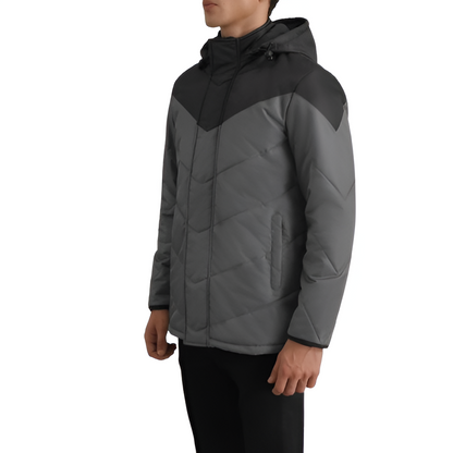 Men's Grey & Black Hooded Puffer Jacket