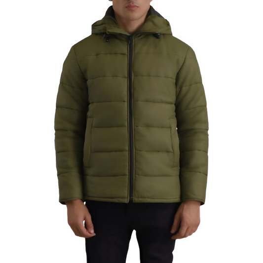 Men's Olive Green Hooded Puffer Jacket