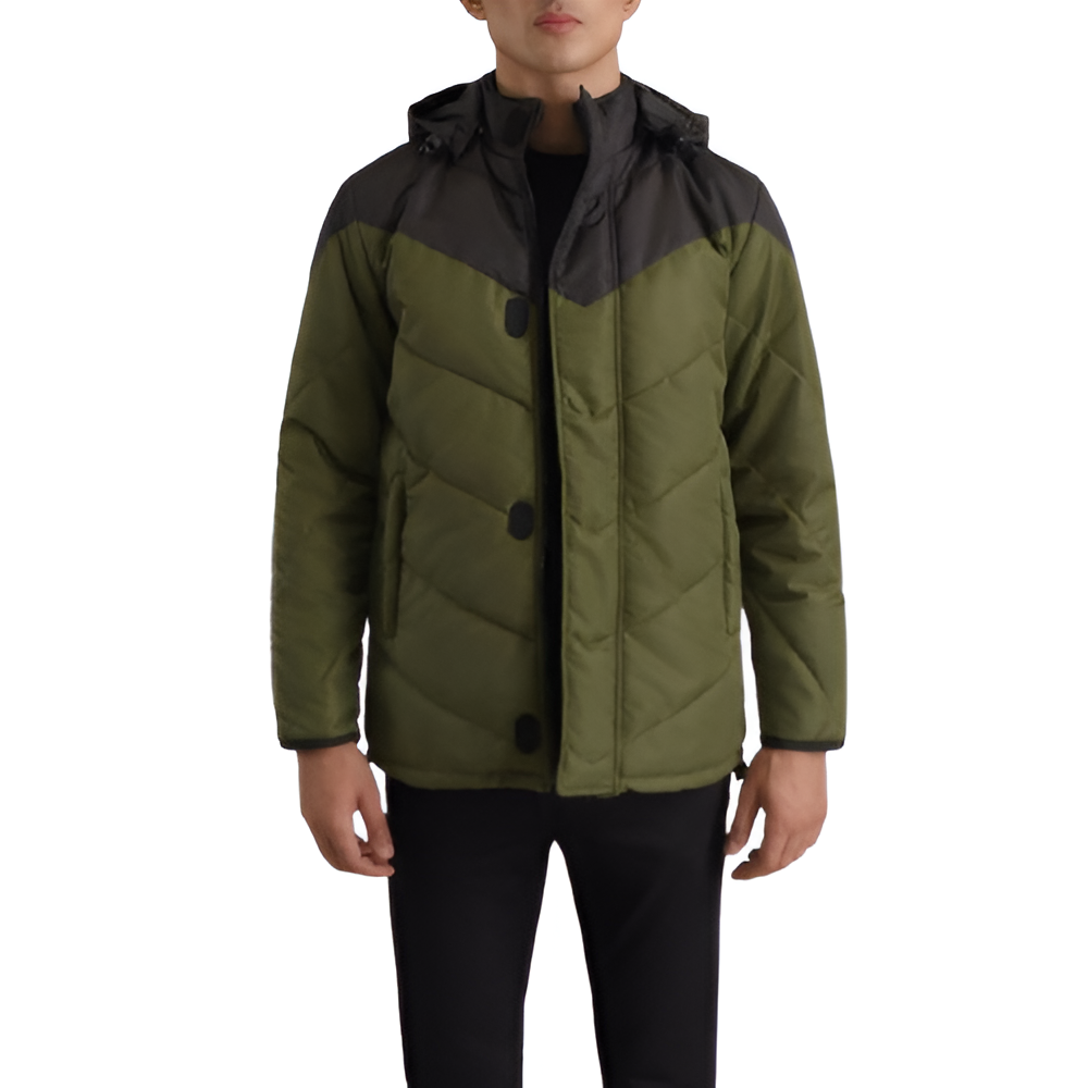 Men's Olive Green & Black Hooded Puffer Jacket