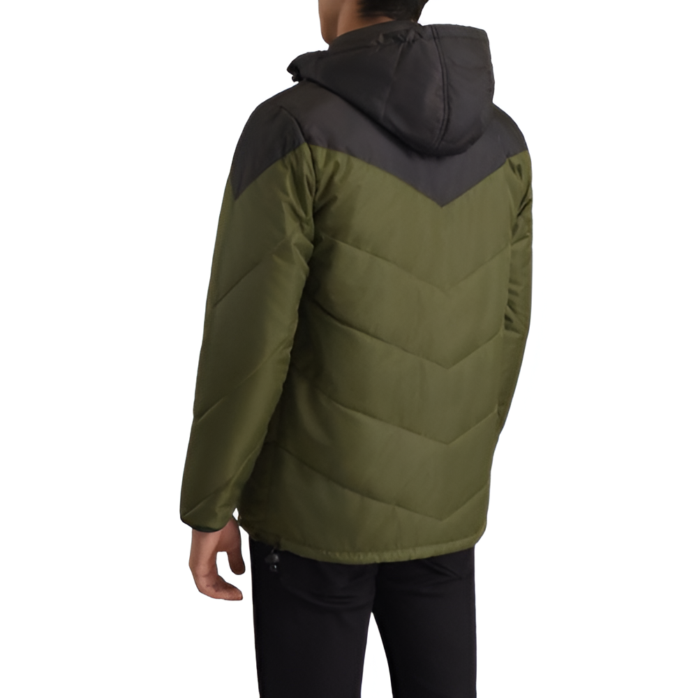 Men's Olive Green & Black Hooded Puffer Jacket