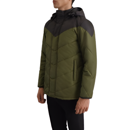 Men's Olive Green & Black Hooded Puffer Jacket