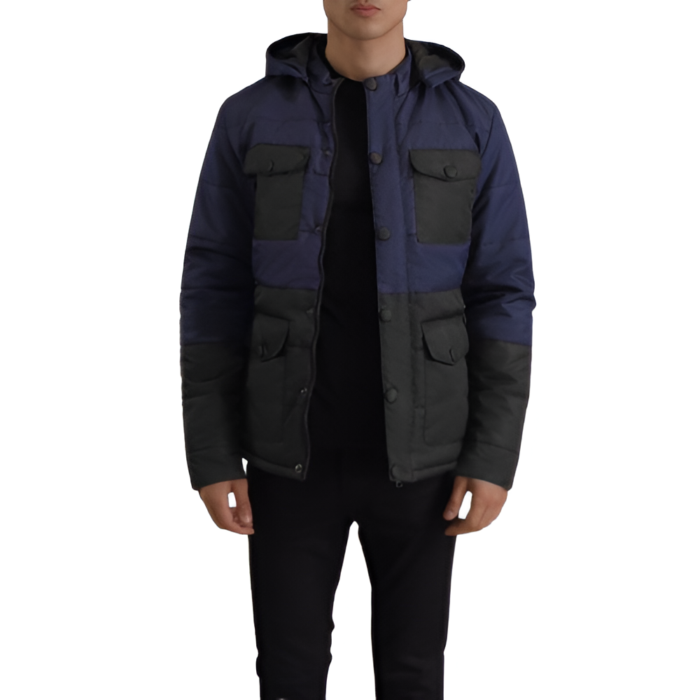 Men's Navy & Black Multi-Pocket Hooded Jacket