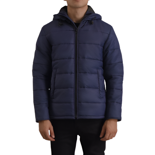 Men's Navy Blue Hooded Puffer Jacket