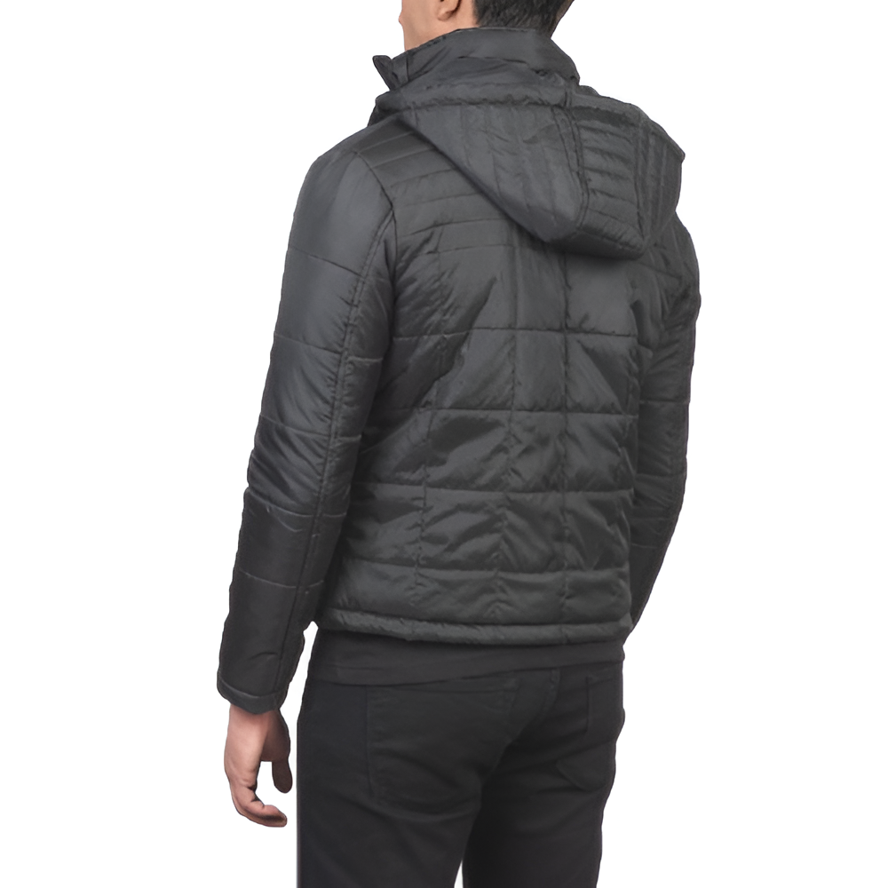 Men's Black Quilted Hooded Jacket