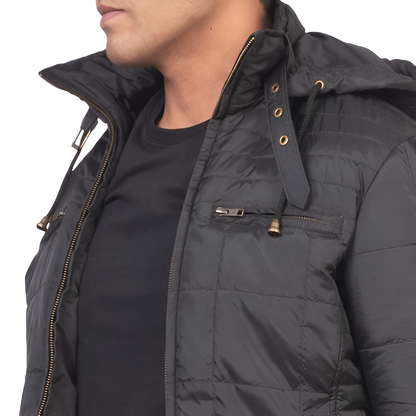 Men's Black Quilted Hooded Jacket