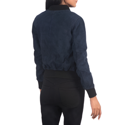 Women's Navy Suede Bomber Jacket