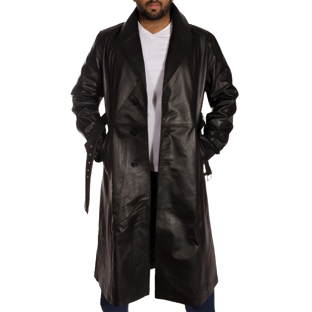 Men's Black Leather Trench Coat