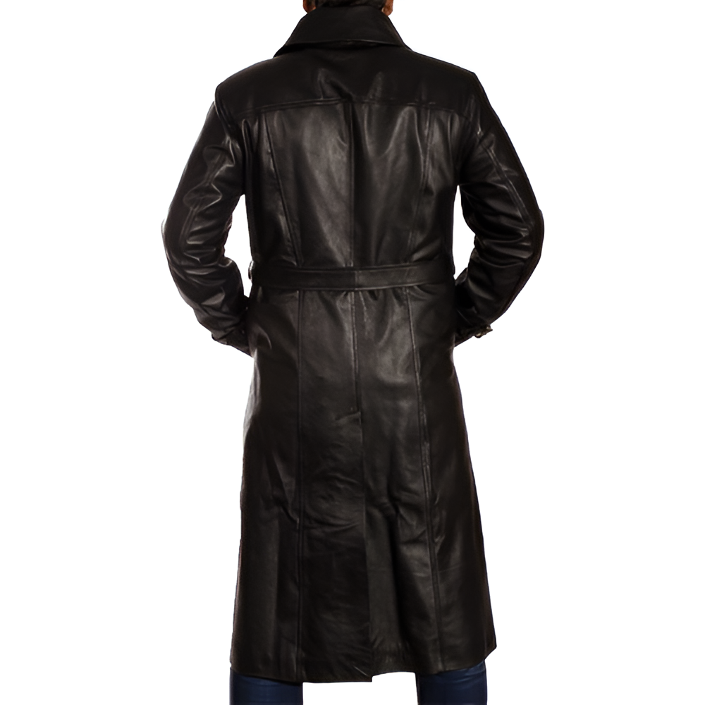 Men's Black Leather Trench Coat